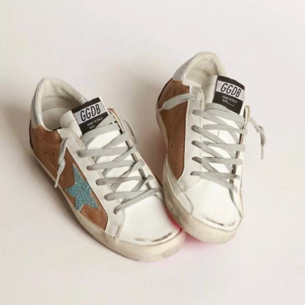 Golden Goose Sneaker Superstar in Brown and Light Blue Glitter, size 39 - Picture 2 of 9